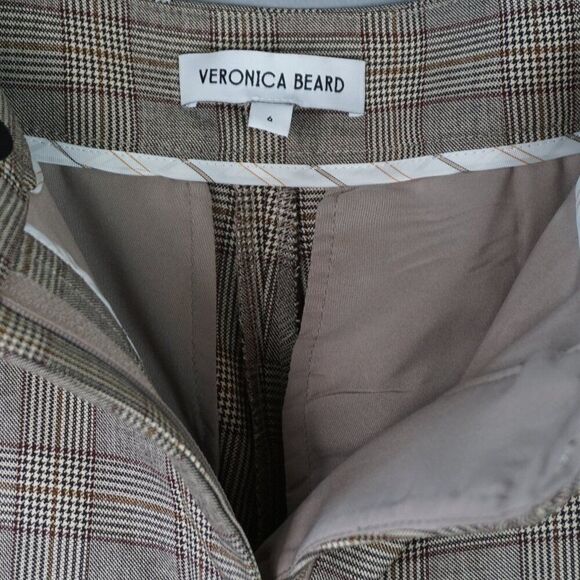 New Veronica Beard Arte Flared Cropped Pant with Slit in Plaid Brown Multi sz 6 - Picture 14 of 16